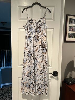 Ann Taylor Cream Maxi Dress with Blue and Tan Floral Print